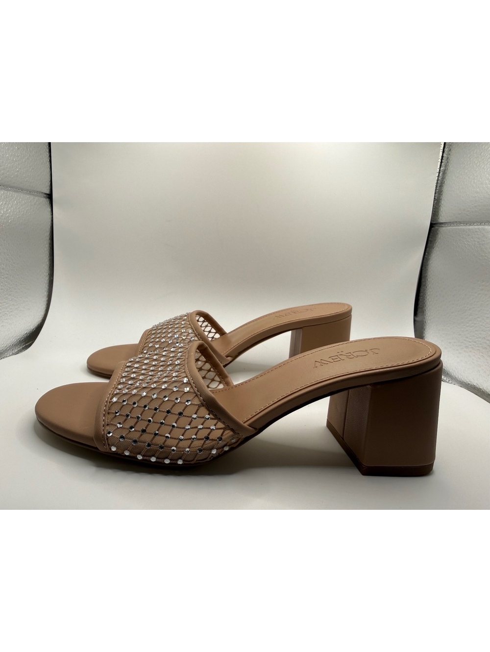 J Crew Women’s size 5.5 Rhinestone Mesh Mule Heels in nude